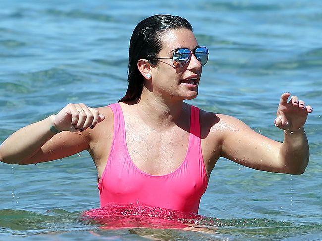 Lea Michele Caught By Paparazzi In Wet Tight Swimsuit