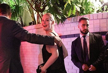 Elle Fanning in transparent dress