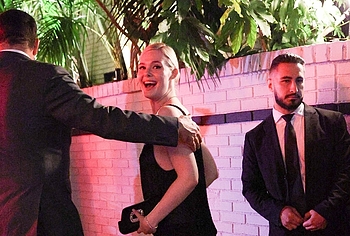 Elle Fanning in transparent dress