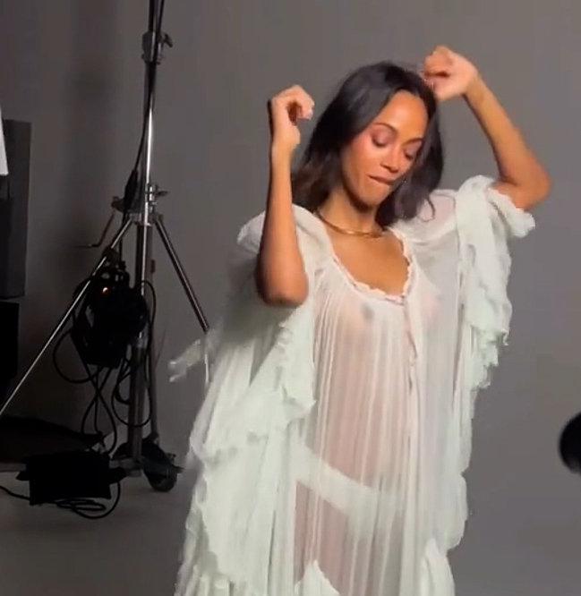 Zoe Saldana Flashes Bare Tits And Lacy Panties for Vogue