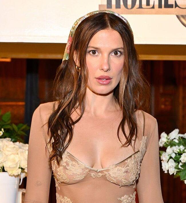 Millie Bobby Brown Flashes Her Nude Tits Through Dress